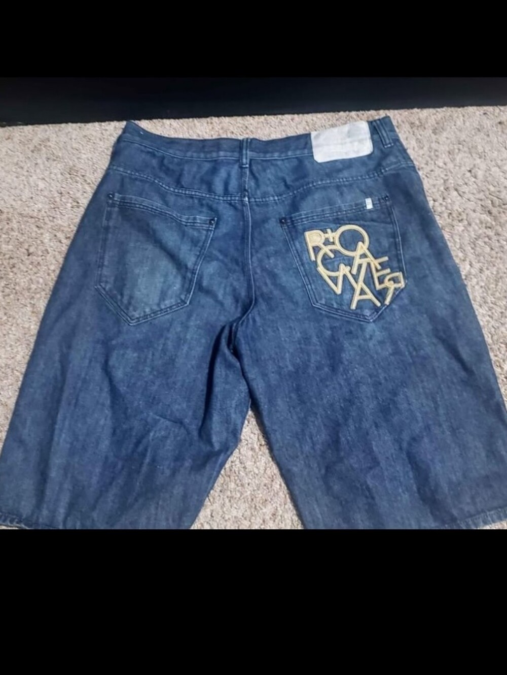 Rocawear Men's Indigo Denim Jeans with Gold Embroidered Pocket Logo